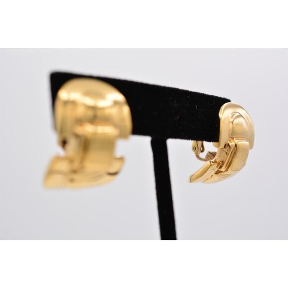 Givenchy Clip On Hoops Earrings Shiny Gold Chunky Runway Vintage Signed BinAI - Picture 5 of 12